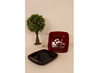 Four (4) Vintage Red Glass Square Plates