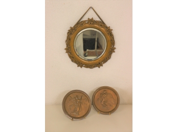 Two (2) Bronze Plaques And A Brass Mirror