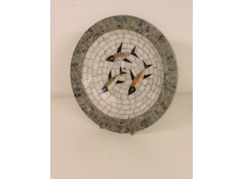 Vintage HEIDE MCM Mosaic Stone Dish Made In Copenhagen THREE FISH DESIGN