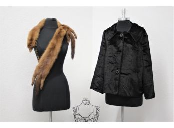 Black Black Vintage Style Jacket &  Fox Fur  Head Tail  Wrap Stole
