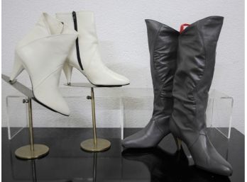 Pair Of Gloria Vanderbilt White Boots & Leather Italian Boots -(never Used) Size 9M