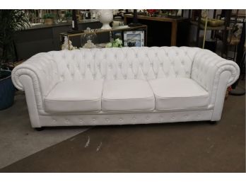 Tufted Chesterfield Faux Leather Sofa- White