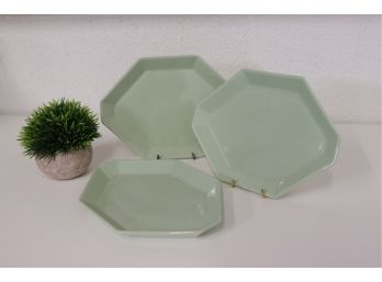 3 CB2 Polygon Salad Plates -Green