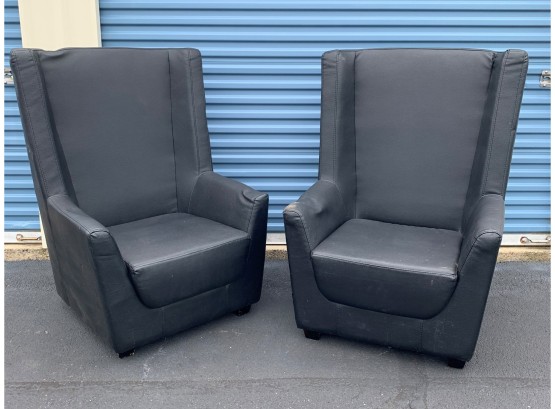 Pair Of Black Modern Line Furniture High Back Chairs