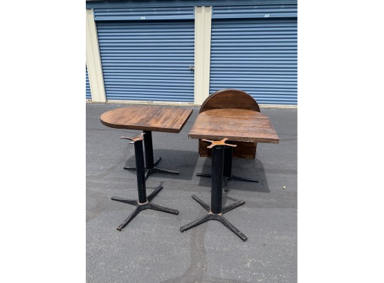 Set Of Four Thick Wood Tables - Long D-oval Hape With Cast Iron Bases