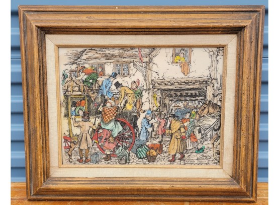 Beautifully Framed Color Print Of -The English Coach- By Anton Pieck
