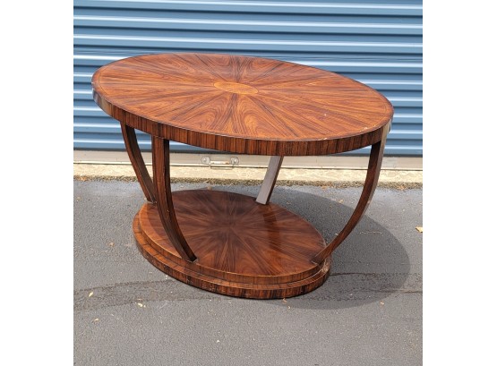 Exquisite Starburst Parquet Wood Table With Barrel Stave Legs