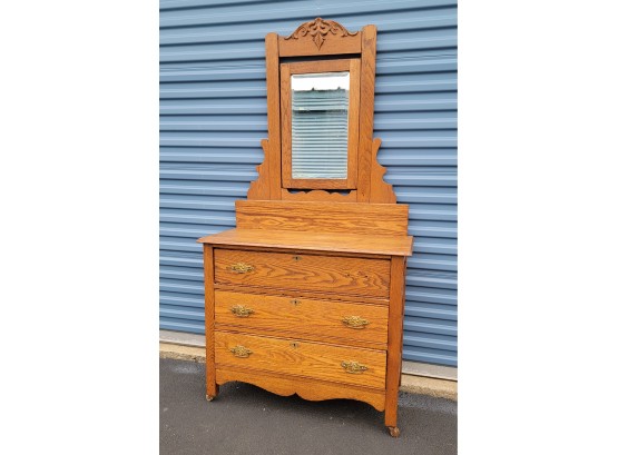Rustic American Empire 3 Drawer Dresser With Tilting Mirror
