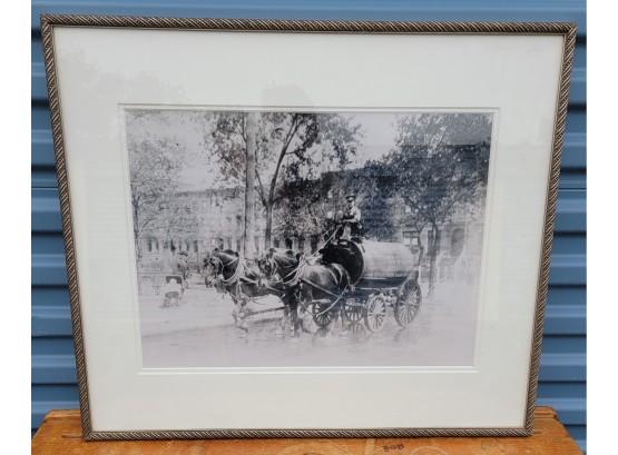 Vintage B/W Photograph Of Horses And Transport Carriage