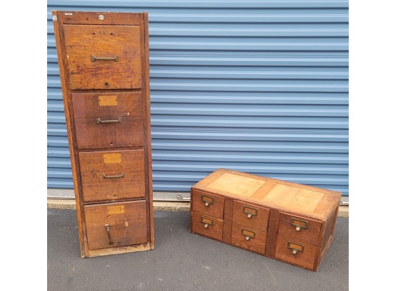 Set Of 2 Vintage Wood Wood Filing Cabinets - GlobeWernicke