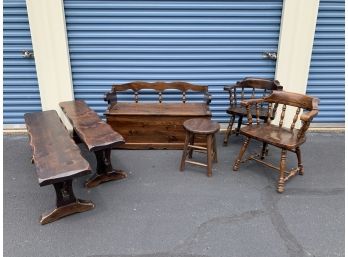 Group Lot Of 6: Vintage Amish-style Seating And Storage