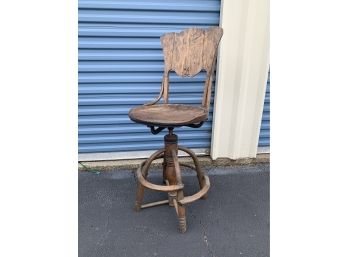 Antique Adjustable Swivel Drafting Chair - Iron Screw