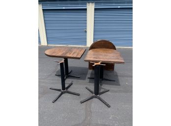 Set Of Four Thick Wood Tables - Long D-oval Hape With Cast Iron Bases