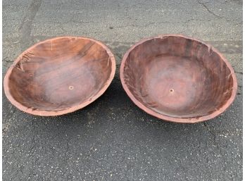 Pair Of Tropical Hardwood Turned Bowls/basins