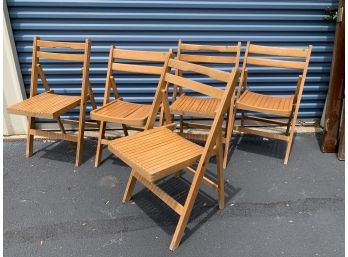 Set Of Four Blonde Wood  Folding Chairs