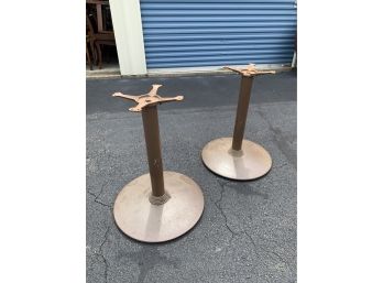 Pair Of Cast Iron Table Bases - Wide Circle Base, Bronzey/brown-toned