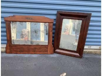 Pair Of Tarnished Patina Mirrors In Elegant Wood Frames
