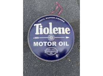 Petroliana: Tiolene Motor Oil Round Garage Dome Sign - 100 SUPER-PENNA