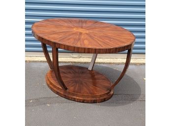 Exquisite Starburst Parquet Wood Table With Barrel Stave Legs