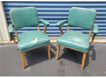 Vintage 1950s Steelcase Office Chair - Turquoise Vinyl, Padded Arms