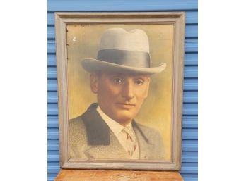 Vintage Framed Color Print - Portrait Of Man With Hat