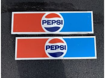 Pair Of Vintage Metal Panel Pepsi Signs - 1973 Logo Redesign