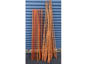 Group Of Ten Bamboo Poles And Eight Double Cane Triple Weave Poles