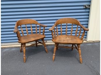 Two Round Back Colonial Captains Chairs