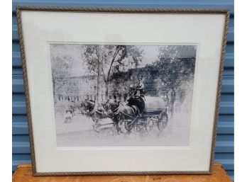 Vintage B/W Photograph Of Horses And Transport Carriage