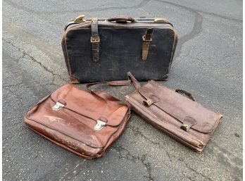 Collection Of 3 Vintage Leather Briefcases - Barneys, Coach, And Other