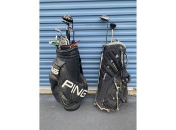 Two Pre-owned Golf Bags And 16 Various Clubs - TaylorMade, Warrior, Ping Etc