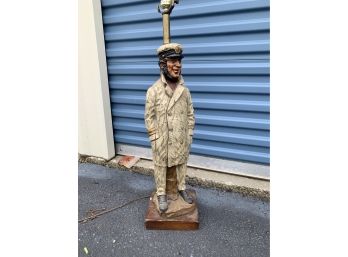 Wooden Carved Smiling Sea Captain Lamp