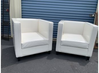 Set Of Two Modern White Cube Arm Chairs