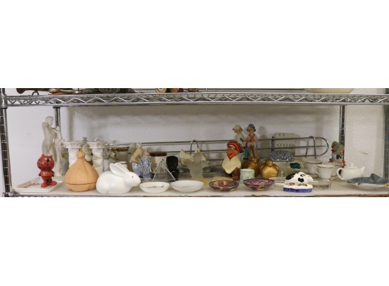 Shelf Lot - Variety Of Figuirines, Serving Pieces, And Miscellanea