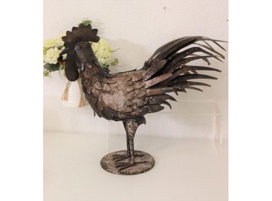 Decorative Metal Rooster - Folk Art Style - Black And Copper Colored