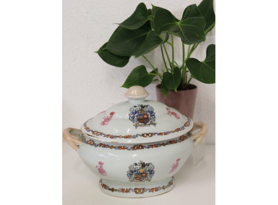 Highly Decorated Ceramic Soup Tureen - Crested With 'Virtue Alone Enables'