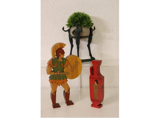 Jigsaw Puzzle Figurines - Spartan Soldier And Grecian Urn  - Hand-Made In Greece