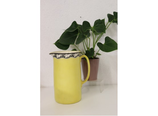 Vintage Yellow Ceramic Pitcher With Long C Handle