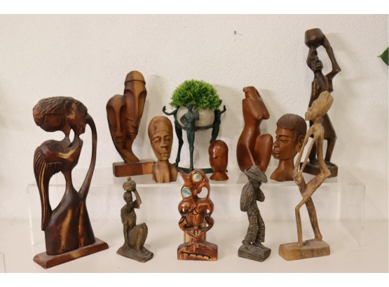 Group Lot Of Folk Art Statuettes  And Tribal Carvings