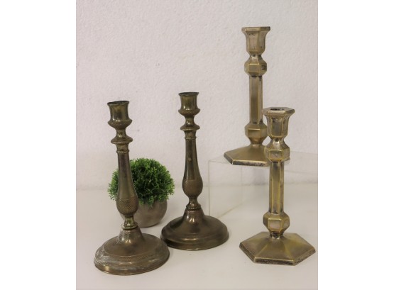 Two Pairs Of Vintage Candlesticks - Metals Showing Superb Patina