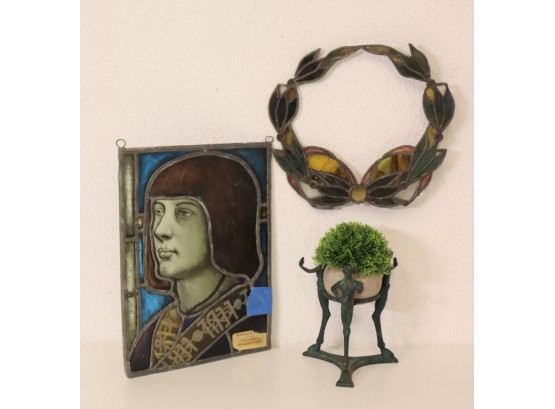 Stained Glass Icon Panel And Laurel Crown By Frederick L. Leuchs, NY