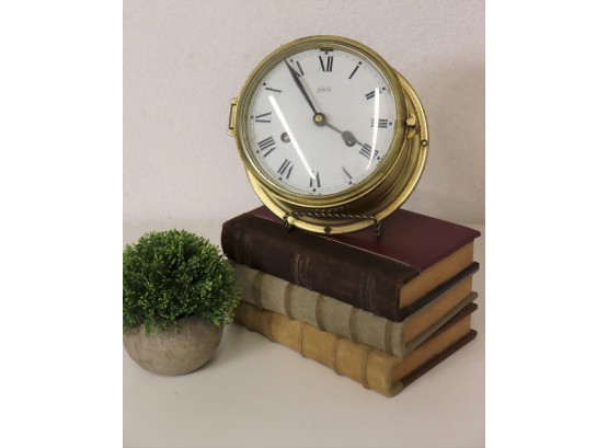 Vintage Ship's Clock By Aug. Schatz & Sohne - Brass Casing And Glass Lid & Hammer On Bell