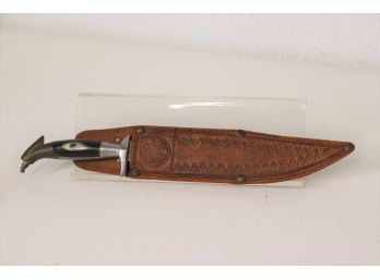 Vintage Bowie Knife - Brass Eagle Hilt And Bone Handle Scales - Signed And Engraved On Blade Flats