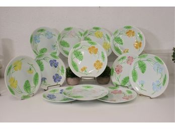 Set Of 12 Faience Plates 'Capucines-Nasturtium Pattern' Connoisseur Collection - Made In Gien France