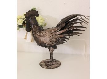 Decorative Metal Rooster - Folk Art Style - Black And Copper Colored