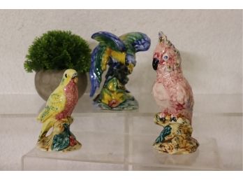 Trio Of Colorful Ceramic Tropical Birds - Stangl Pottery