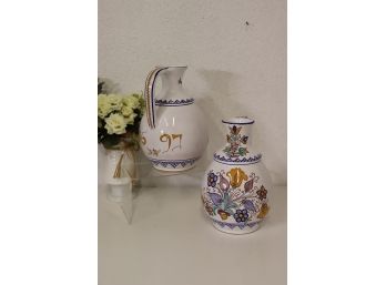 Pair Of  Hand-Painted Ceramic Pitchers