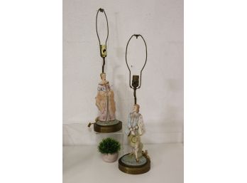 Pair Of Exquisite Lamps- Courting French Regence Suitor And Beloved Figurines