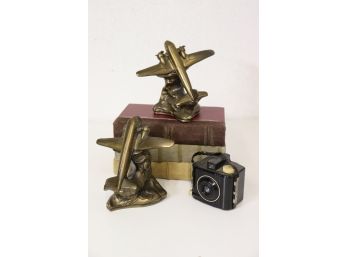 Pair Of Retro Passenger Plane Bookends - Upwards On Clouds