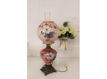 Vintage Painted Pink Glass Lamp - Globe Top Over Ginger Jar Base